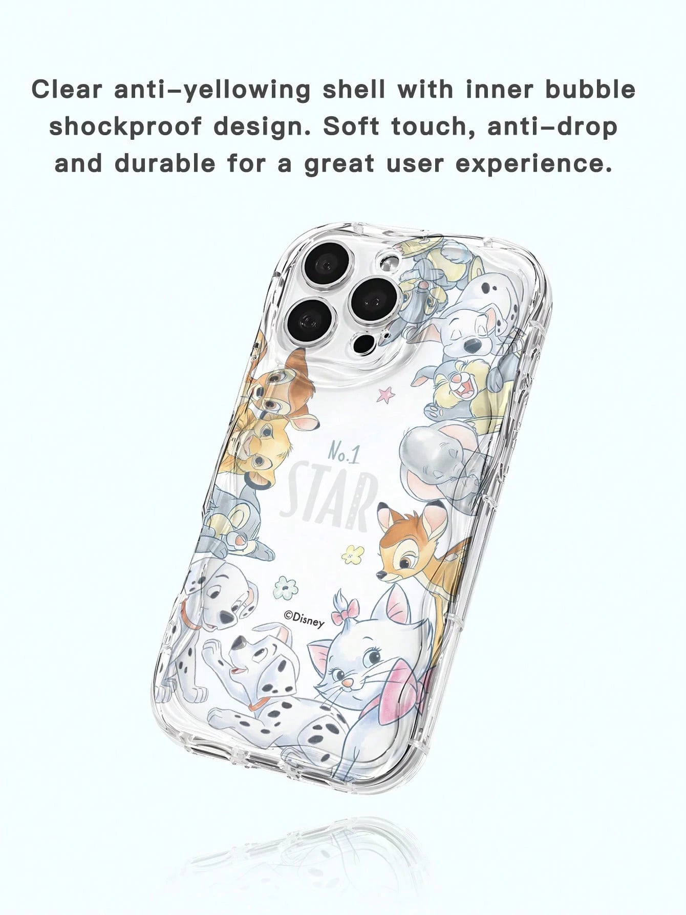 Miniso 1pc New Authorized Disney Creative Pattern Unique Transparent Cow Print Thick Shockproof Protective Phone Case Suitable For Apple Series IPhone 17 ProMax/Air, 16, 11/12/13/14 Plus/XR/7/8 Plus/1