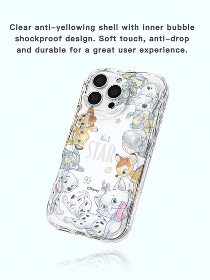 Miniso 1pc New Authorized Disney Creative Pattern Unique Transparent Cow Print Thick Shockproof Protective Phone Case Suitable For Apple Series IPhone 17 ProMax/Air, 16, 11/12/13/14 Plus/XR/7/8 Plus/1