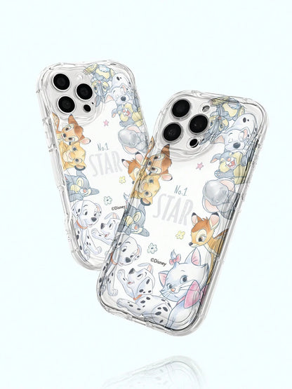 Miniso 1pc New Authorized Disney Creative Pattern Unique Transparent Cow Print Thick Shockproof Protective Phone Case Suitable For Apple Series IPhone 17 ProMax/Air, 16, 11/12/13/14 Plus/XR/7/8 Plus/1