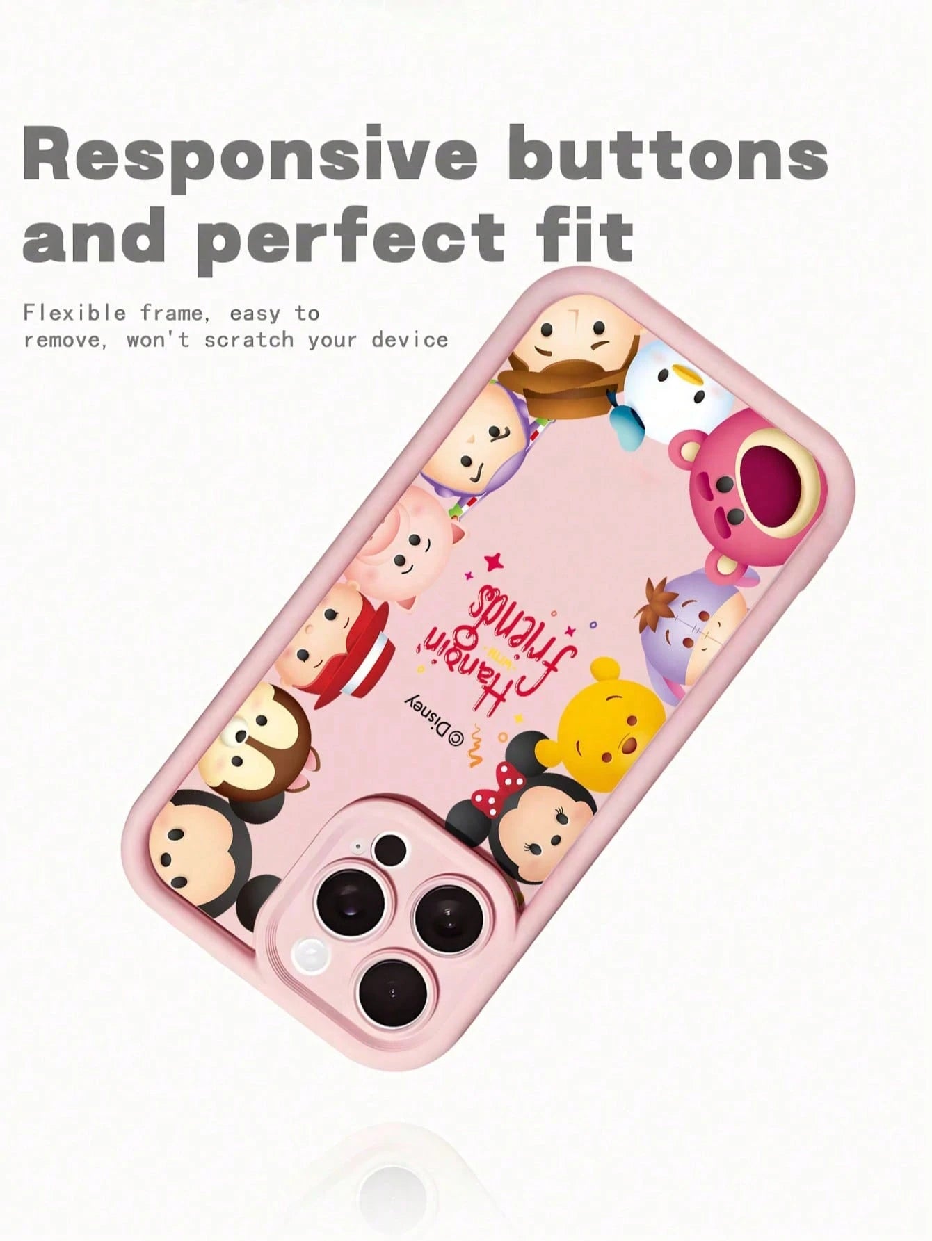 Miniso 1pc New Authorized Disney Creative Pattern Unique Transparent Cow Print Thick Shockproof Protective Phone Case Suitable For Apple Series IPhone 17 ProMax/Air, 16, 11/12/13/14 Plus/XR/7/8 Plus/1