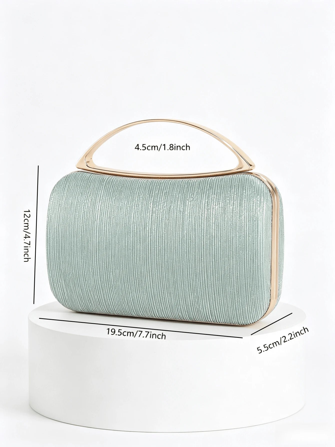 Mint Green Striped Material Evening Clutch, Luxury Gold Metal Top Handle Handbag, Suitable For Party/Wedding/Prom/Banquet