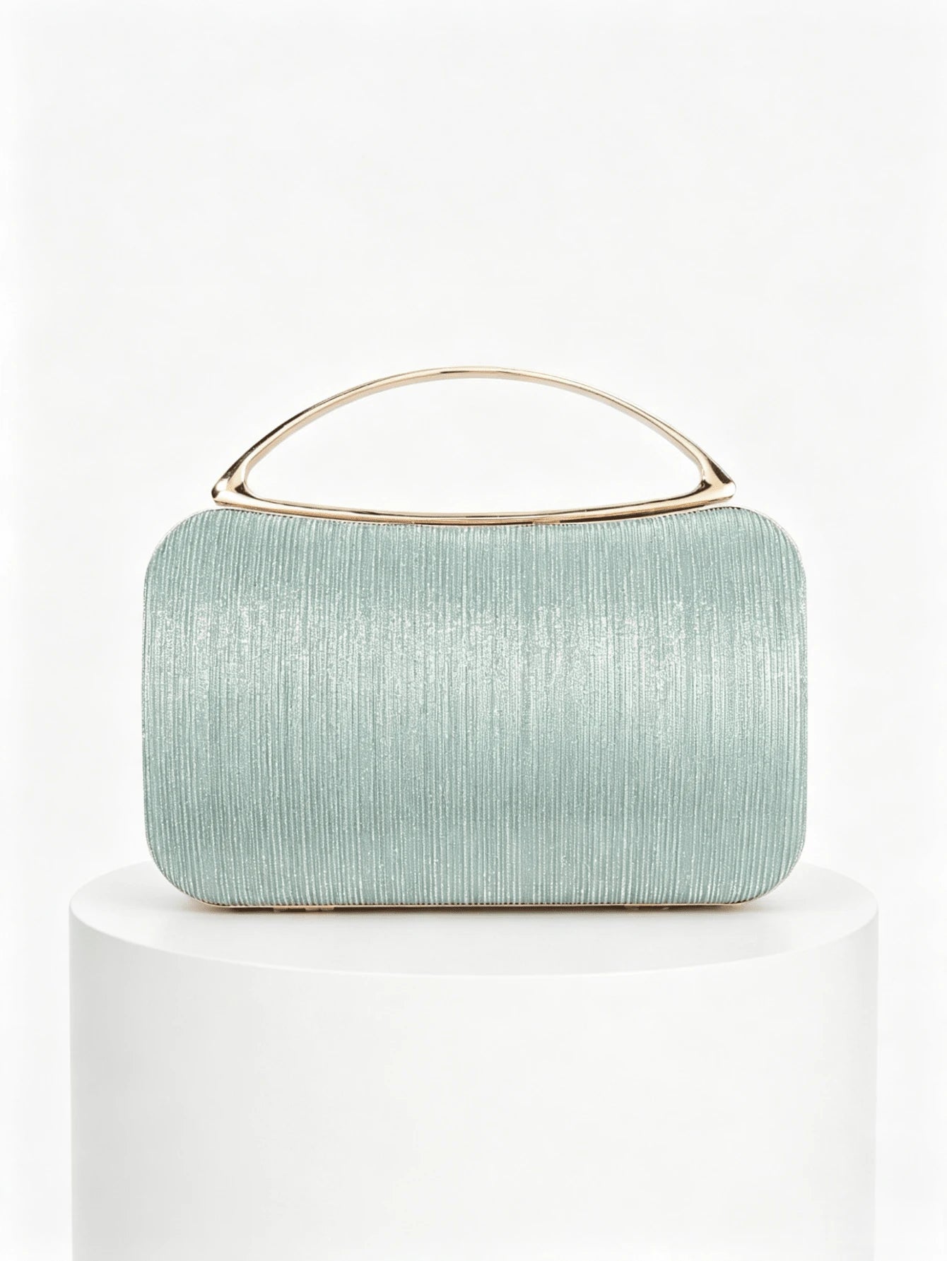 Mint Green Striped Material Evening Clutch, Luxury Gold Metal Top Handle Handbag, Suitable For Party/Wedding/Prom/Banquet