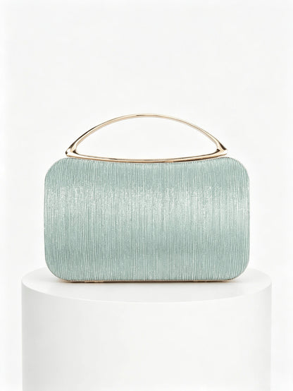 Mint Green Striped Material Evening Clutch, Luxury Gold Metal Top Handle Handbag, Suitable For Party/Wedding/Prom/Banquet