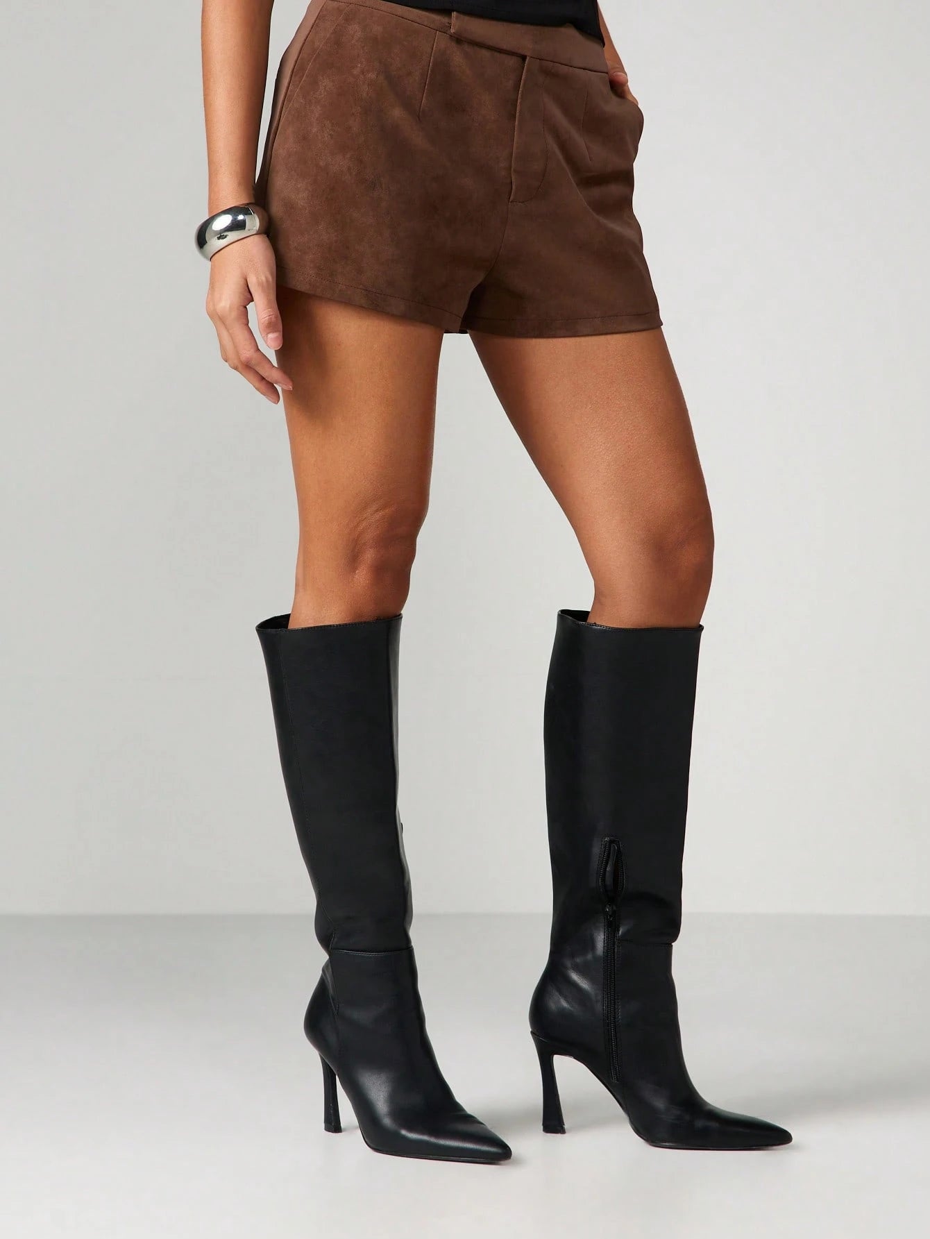 MISSGUIDED High Rise Suede Tailored Shorts With Cuffed Hem Detail For Fall Winter