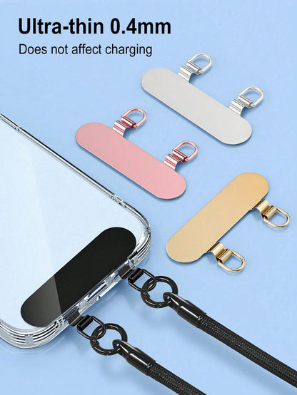 Mobile Phone Lanyard Stainless Steel Clip Double Ear Metal Gasket Lanyard Fixed Thin Back Patch Anti-Lost Knot Solid Connection Piece