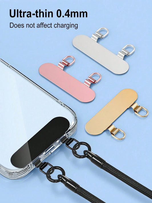 Mobile Phone Lanyard Stainless Steel Clip Double Ear Metal Gasket Lanyard Fixed Thin Back Patch Anti-Lost Knot Solid Connection Piece