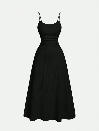 MOD Black Minimalist Versatile Spaghetti Strap Dress For Women