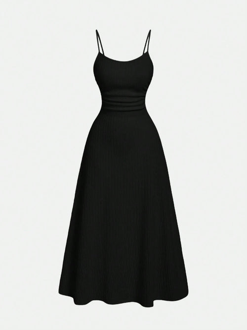 MOD Black Minimalist Versatile Spaghetti Strap Dress For Women