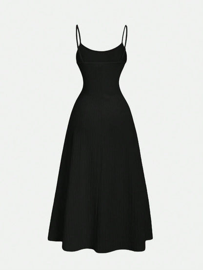 MOD Black Minimalist Versatile Spaghetti Strap Dress For Women
