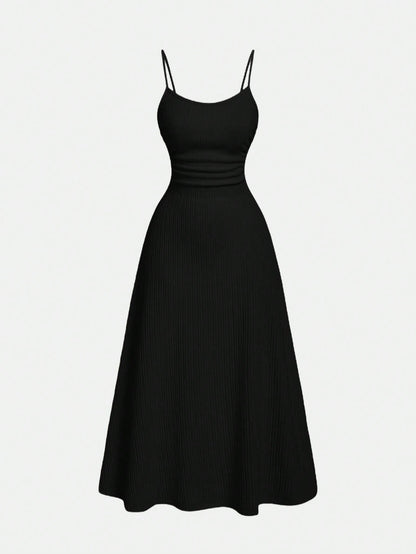MOD Black Minimalist Versatile Spaghetti Strap Dress For Women