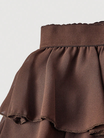 MOD Boho-Western Elegance: 70s Flowy Chiffon & Lace Maxi Skirt In Apricot- Your Effortless Companion For Golden Hour Picnics & Bohemian Adventures