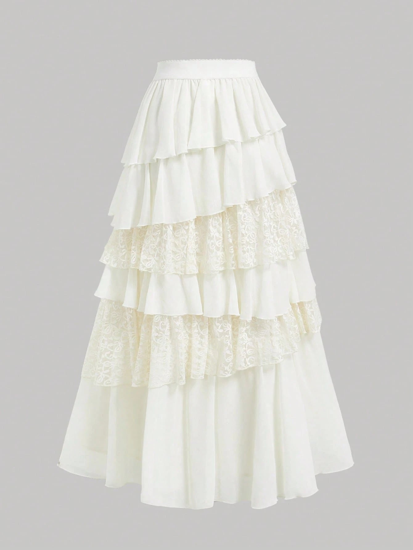 MOD Boho-Western Elegance: 70s Flowy Chiffon & Lace Maxi Skirt In Apricot- Your Effortless Companion For Golden Hour Picnics & Bohemian Adventures