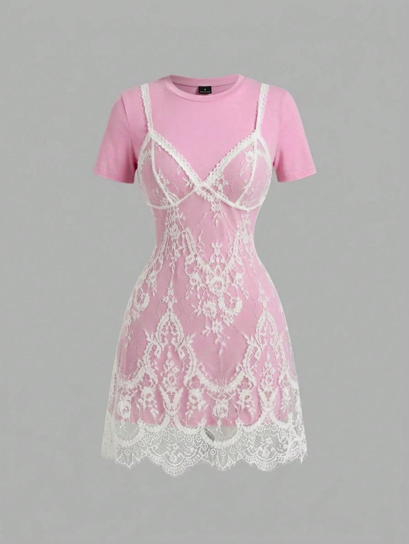MOD Fashionable Lace 2 In 1 Black & White Mini Dress,Summer Dresses For Women