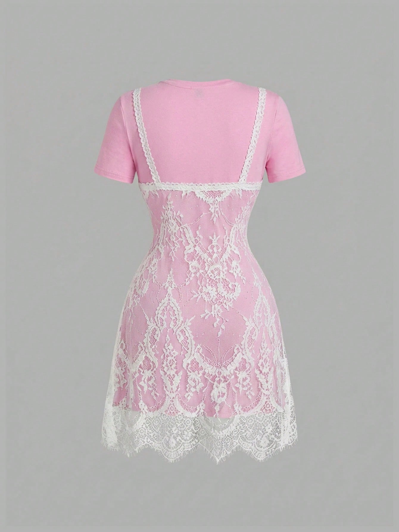 MOD Fashionable Lace 2 In 1 Black & White Mini Dress,Summer Dresses For Women