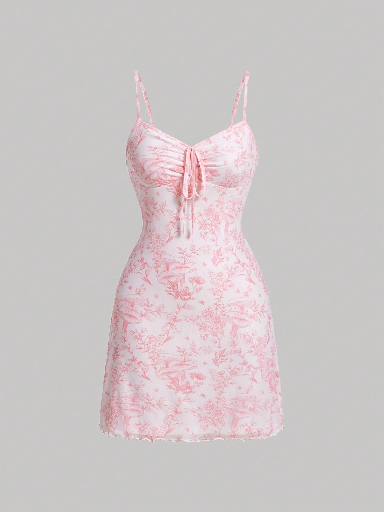MOD Floral Print Drawstring Front Cami Net Pink Mini Dress