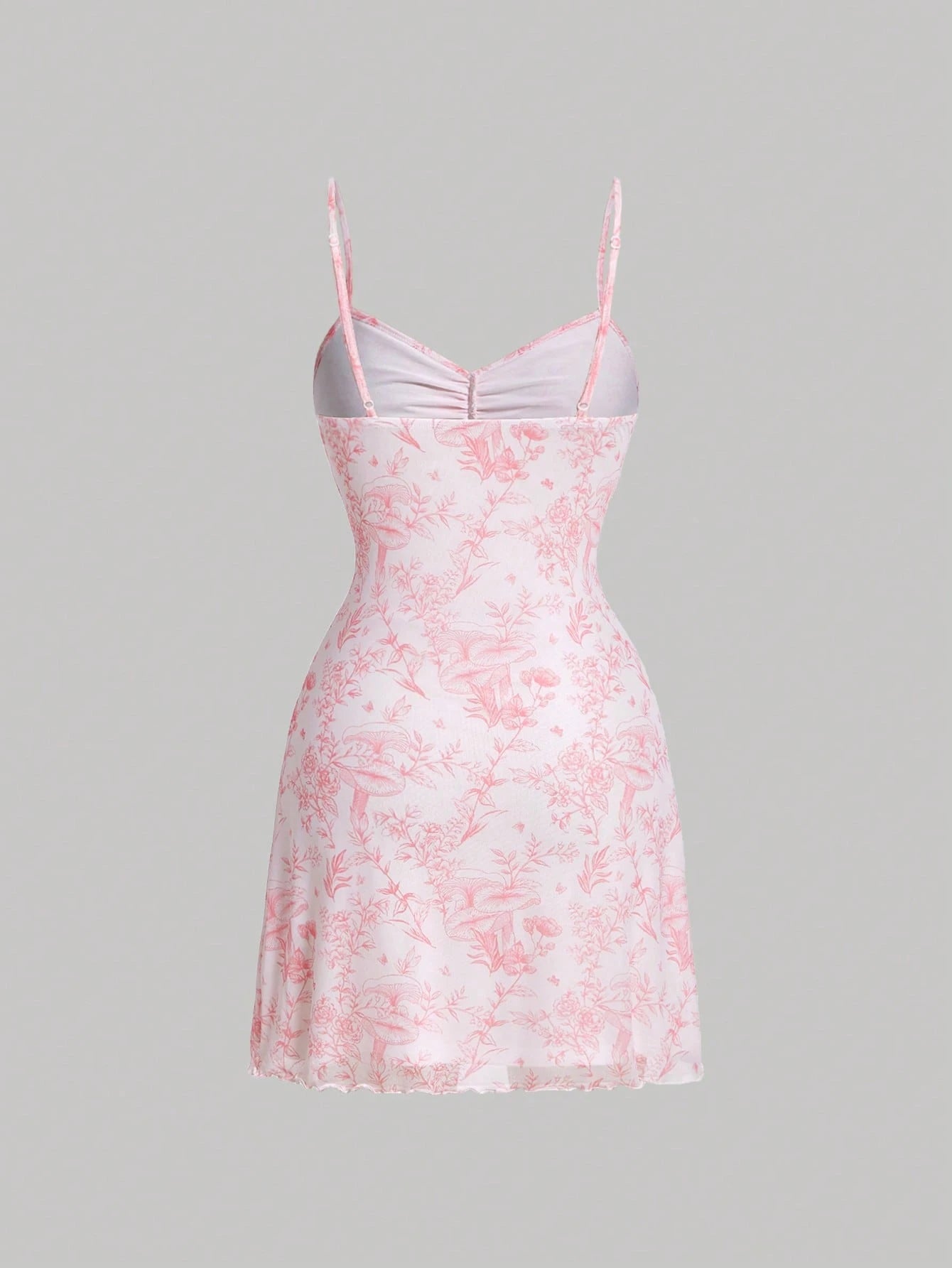 MOD Floral Print Drawstring Front Cami Net Pink Mini Dress