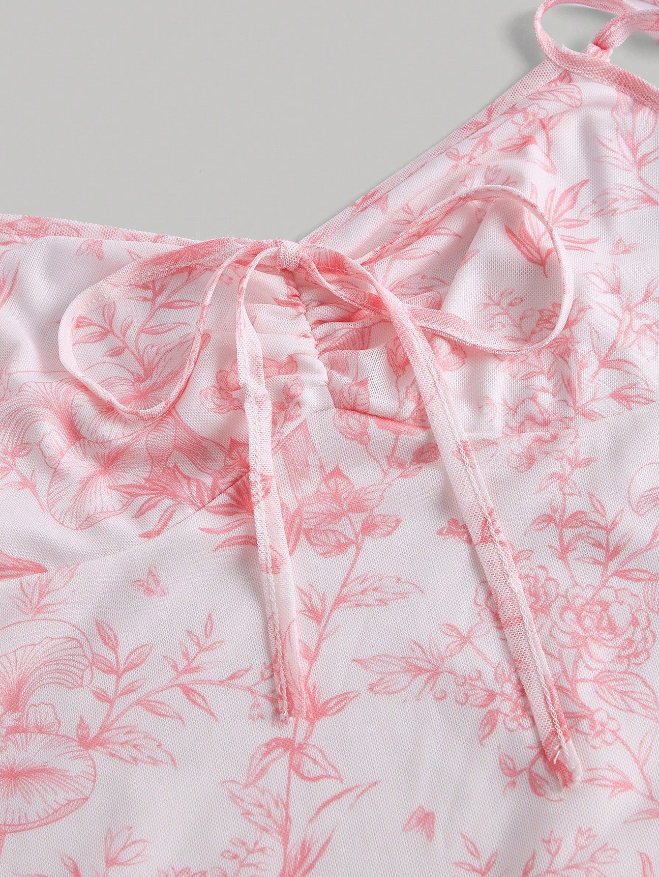 MOD Floral Print Drawstring Front Cami Net Pink Mini Dress