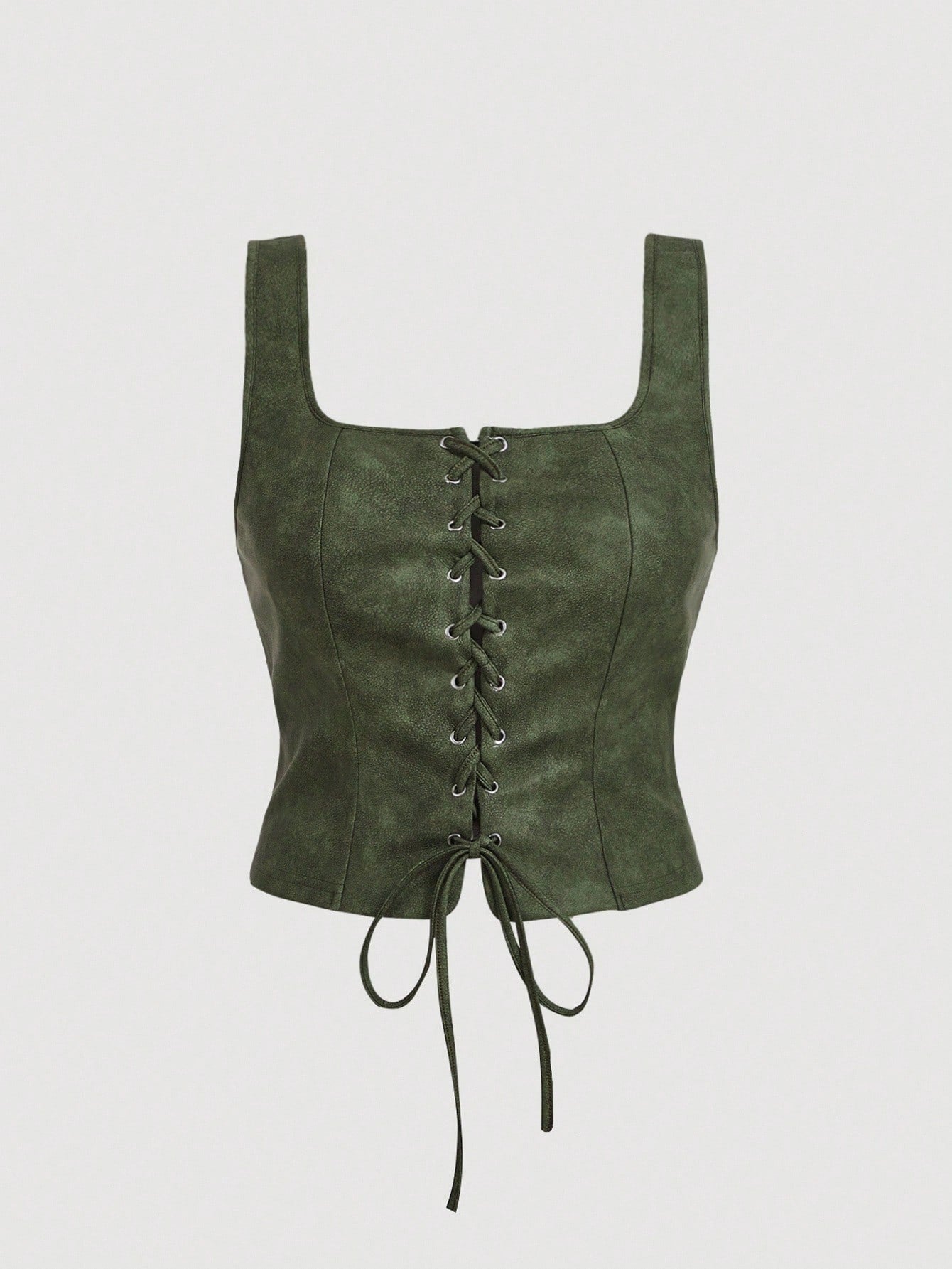 MOD Plus Size Army Green Grommets Lace-Up Retro Tank Top Plus Size Tops