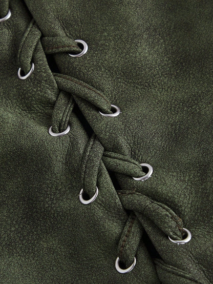 MOD Plus Size Army Green Grommets Lace-Up Retro Tank Top Plus Size Tops