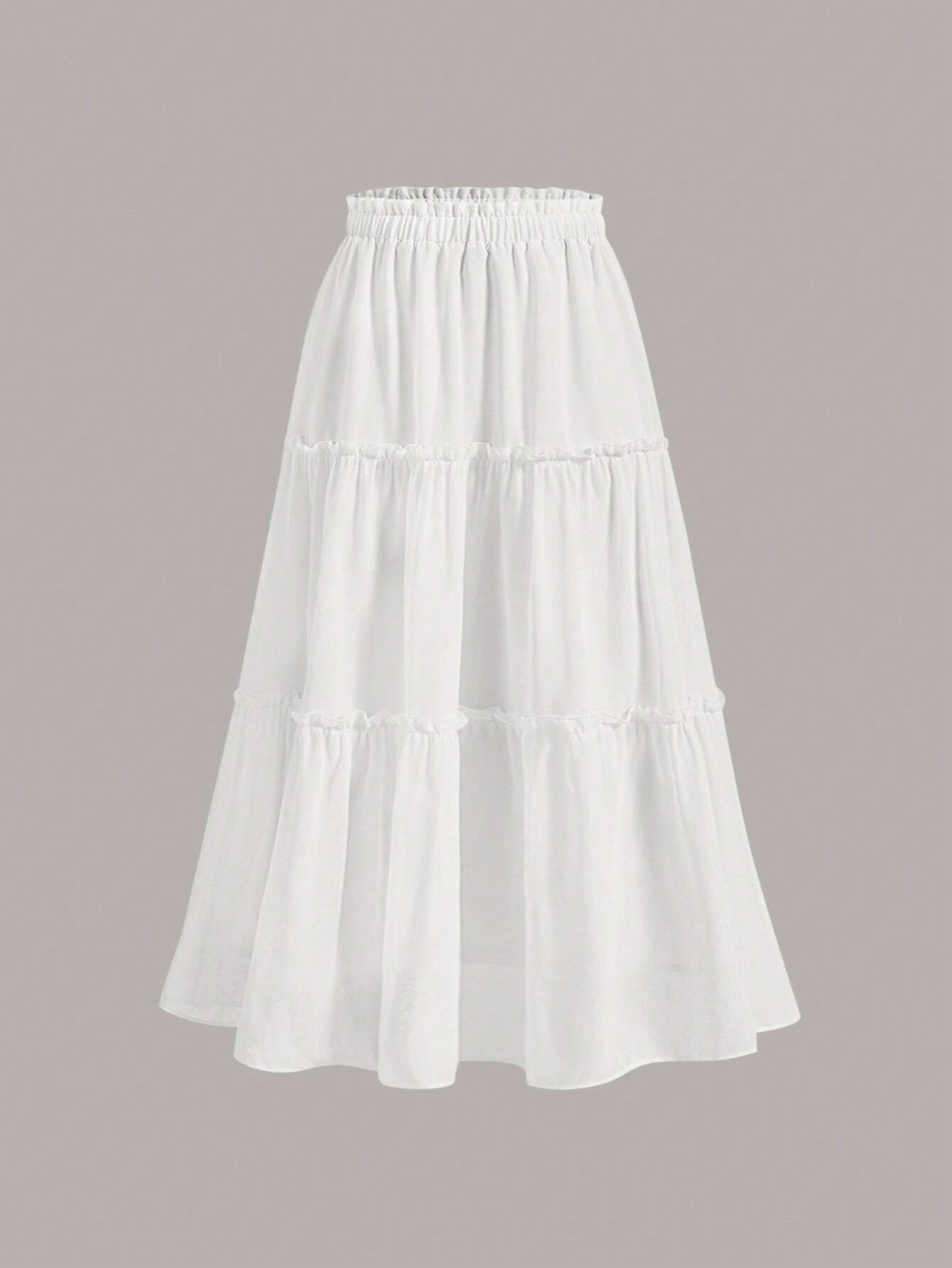 MOD Ruffle Skirt Boho Long Skirt Break Solid Frill Trim Ruffle Hem Skirt
