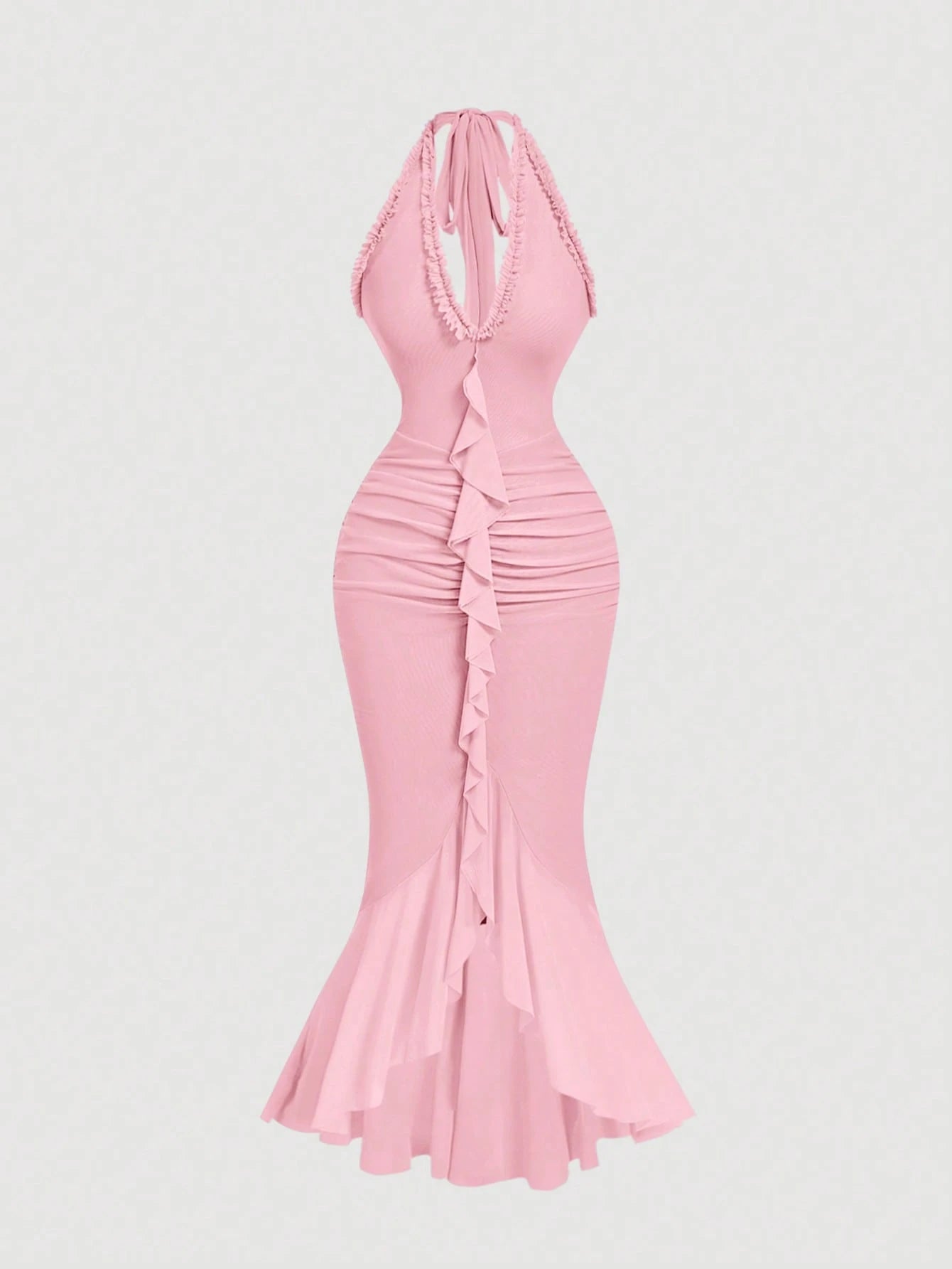 MOD Ruffle Trim Cinched Waist Bow Tie Mesh Overlay Dress,Summer Dresses For Women,Dresses For Women Summer