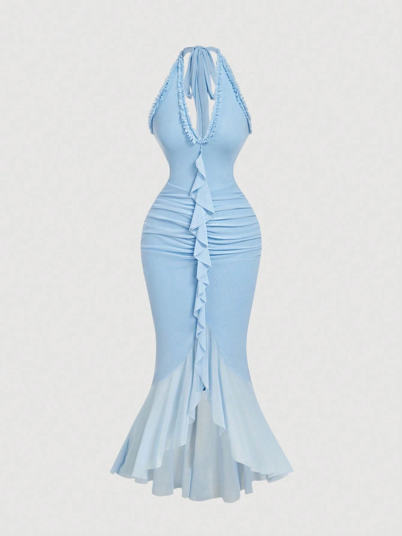 MOD Ruffle Trim Cinched Waist Bow Tie Mesh Overlay Dress,Summer Dresses For Women,Dresses For Women Summer