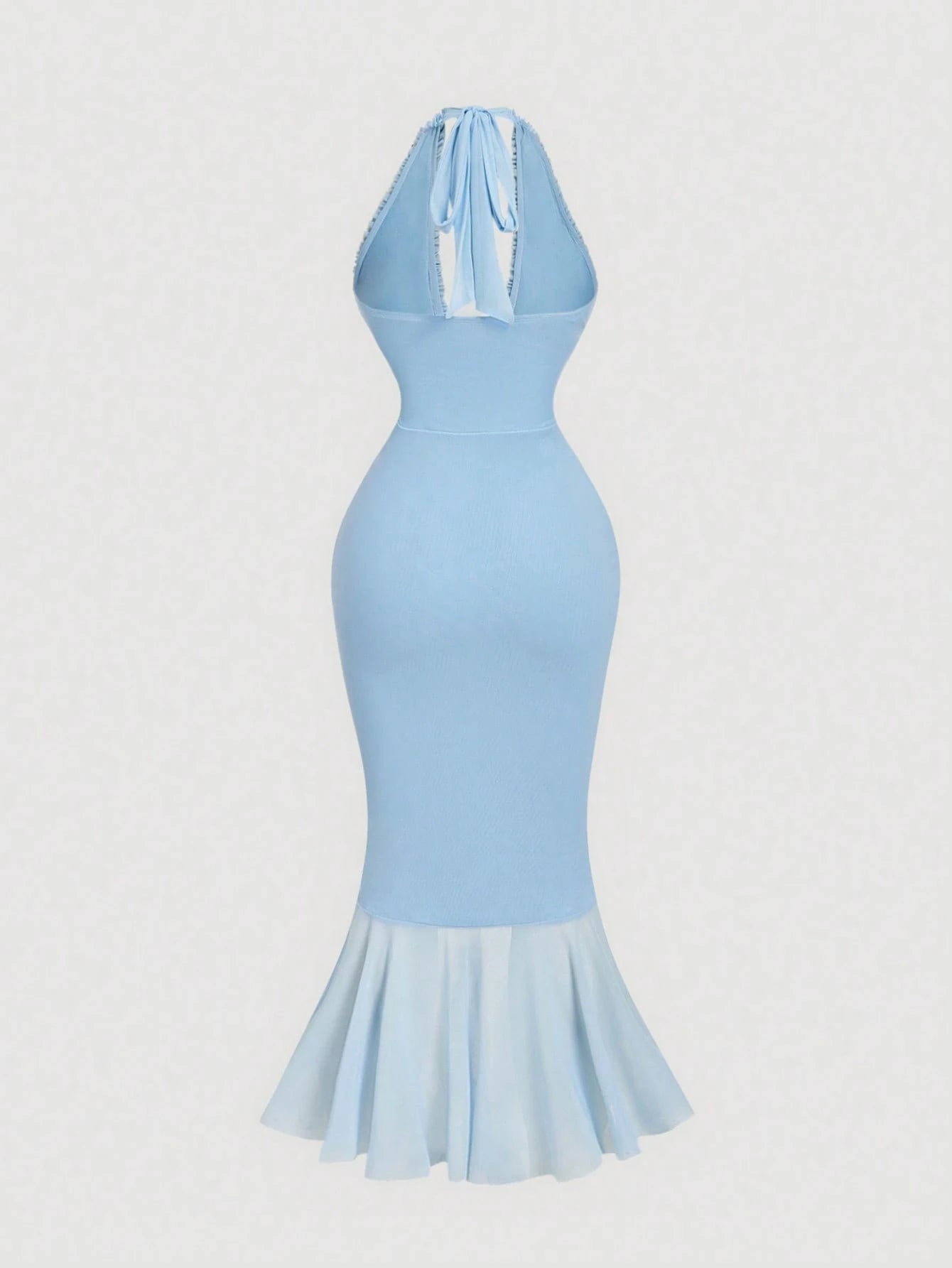 MOD Ruffle Trim Cinched Waist Bow Tie Mesh Overlay Dress,Summer Dresses For Women,Dresses For Women Summer