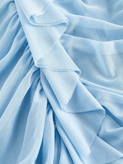 MOD Ruffle Trim Cinched Waist Bow Tie Mesh Overlay Dress,Summer Dresses For Women,Dresses For Women Summer