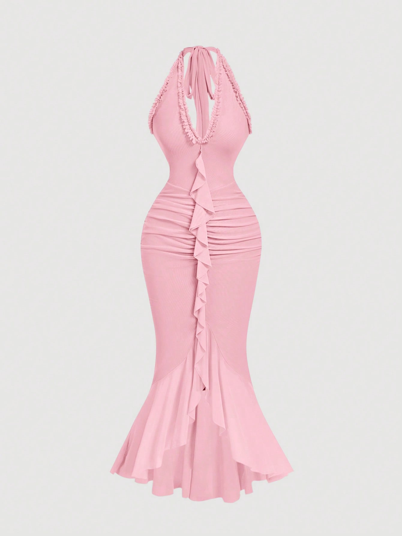 MOD Ruffle Trim Cinched Waist Bow Tie Mesh Overlay Dress,Summer Dresses For Women,Dresses For Women Summer