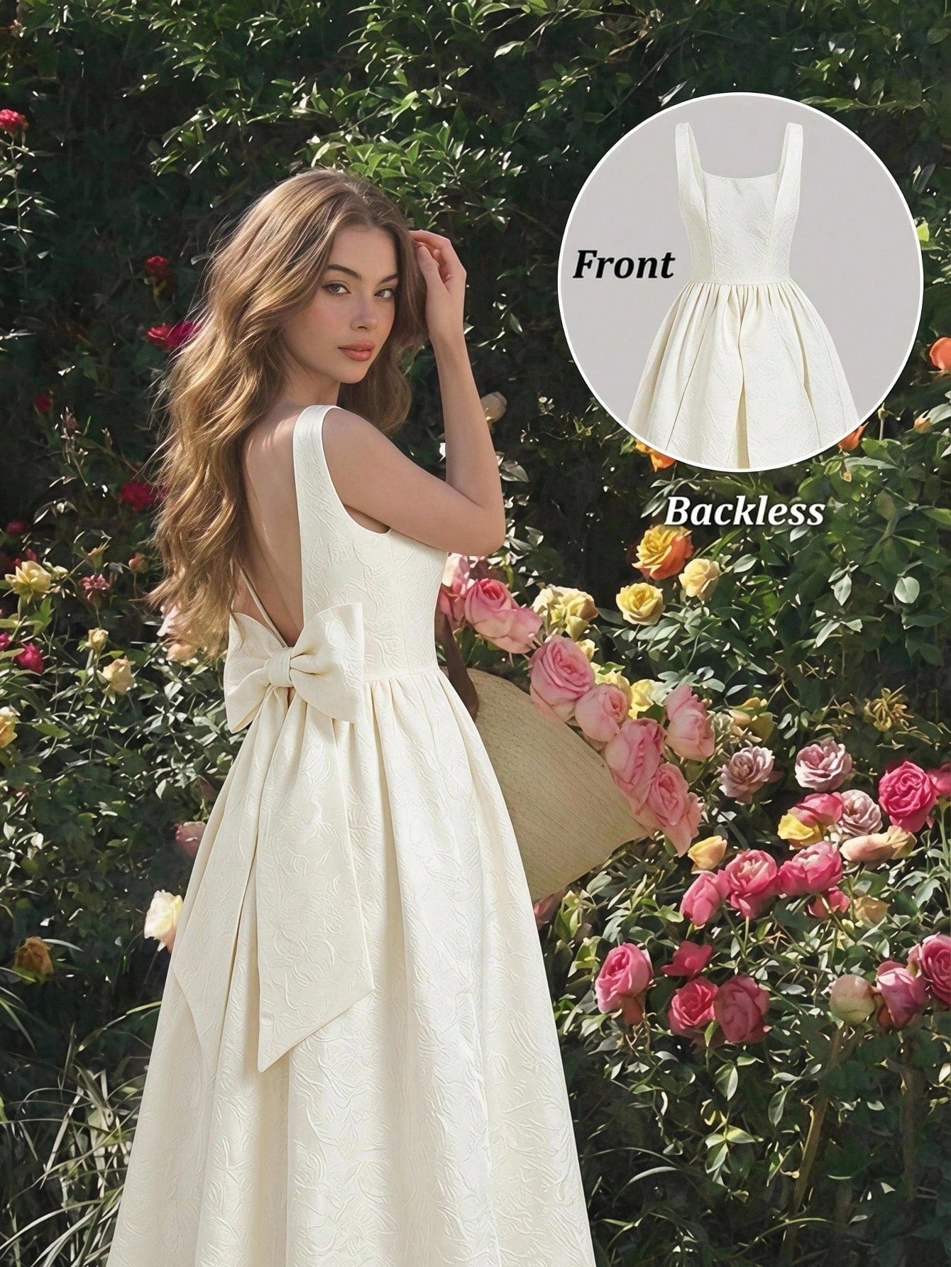 MOD Women's Apricot Bowknot Backless Dress,New Year's Eve Dress,Party Dress,Elegant Dress Women,Corset Top Dress, Party Dresses,Valentine's Day Dress,New Year Dress,Date Night Dresscountry