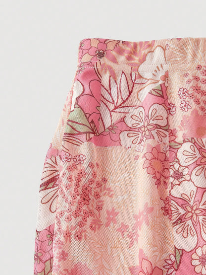 MOD Women's Dusty Pink Floral Ruffle Hem Elegant Romantic Skirt,Autumn Boho Holiday,Fairycore Country Print Beach Brunch For Christmas,Tea Party