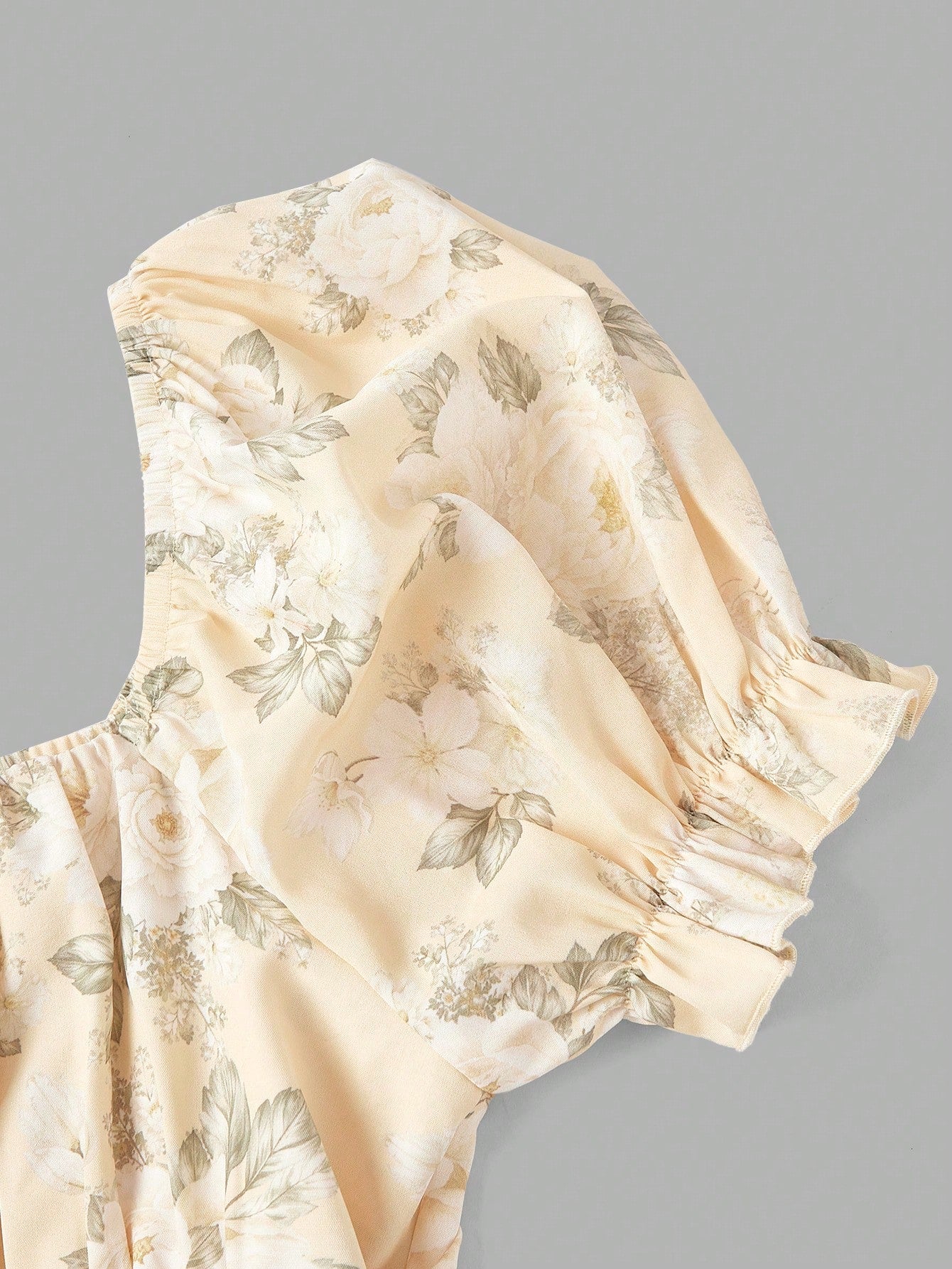 MOD Women's Floral Print Square Neck Ruched Bust Short Sleeve Mid-Length Dress,Elegant Casual Flowy Whimsical Fairycore Midi Summer A-Line Party