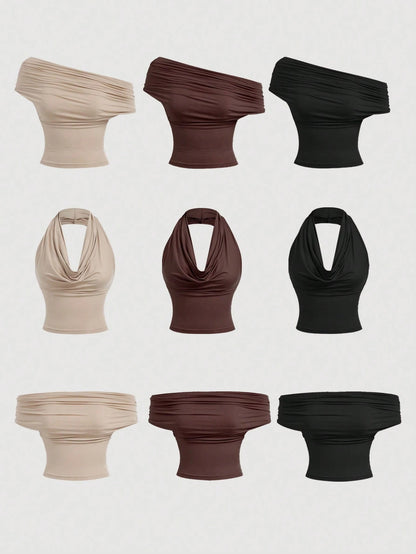 MOD Women's Plus Size 3-Way Wear Tube Top Pack,Black,Summer,Kawaii,Night Out Club Slim Fit Cowl Neck Off The Shoulder Strapless Wrap Aesthetic Tops