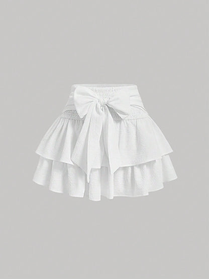 MOD Women White Tied Butterflies Multilayered Cake Hem Summer Skirt