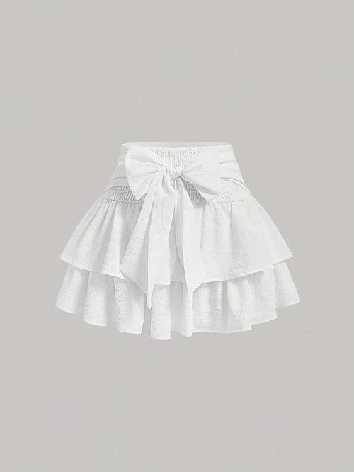 MOD Women White Tied Butterflies Multilayered Cake Hem Summer Skirt