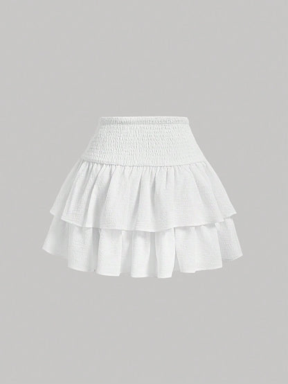MOD Women White Tied Butterflies Multilayered Cake Hem Summer Skirt