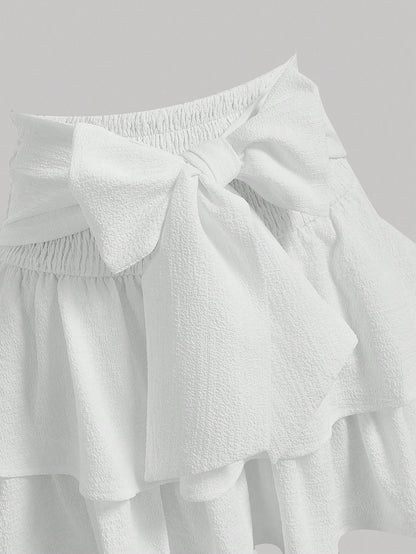 MOD Women White Tied Butterflies Multilayered Cake Hem Summer Skirt