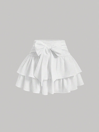 MOD Women White Tied Butterflies Multilayered Cake Hem Summer Skirt