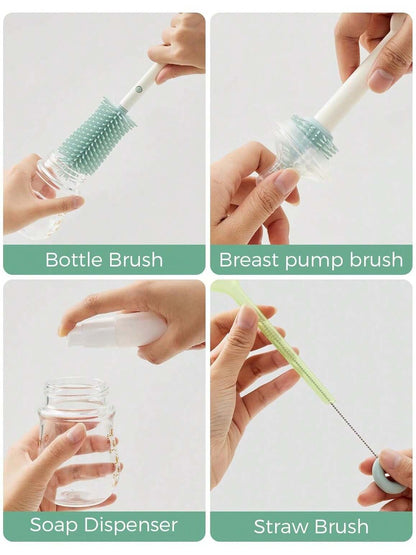 Momcozy Protable Bottle Brush Set- Baby Bottle Cleaner Kit With Silicone Brush, Nipple Brush, Straw Brush, Soap Dispenser, Drying Rack- 6 In 1 Bottle Cleaning Tool For Home And Travel