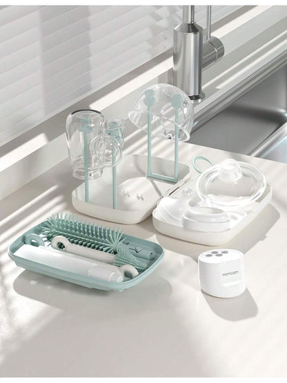 Momcozy Protable Bottle Brush Set- Baby Bottle Cleaner Kit With Silicone Brush, Nipple Brush, Straw Brush, Soap Dispenser, Drying Rack- 6 In 1 Bottle Cleaning Tool For Home And Travel