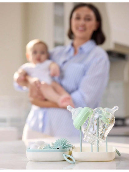 Momcozy Protable Bottle Brush Set- Baby Bottle Cleaner Kit With Silicone Brush, Nipple Brush, Straw Brush, Soap Dispenser, Drying Rack- 6 In 1 Bottle Cleaning Tool For Home And Travel