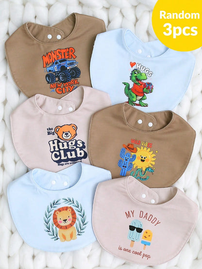 momscare 3pcs Random Baby Boy Bibs With Cute Animal Prints