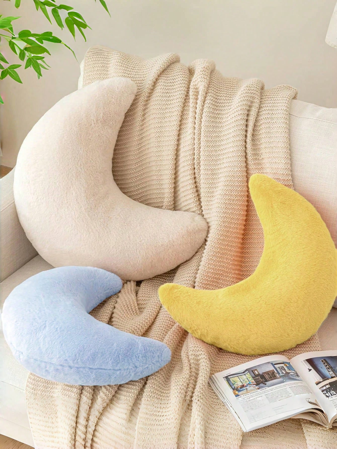 Moon Pillow, Decorative Throw Pillows With Soft Faux Rabbit For Bed Couch, Moon Shaped Pillows Plush Floor Cushions Room Decor Pillow For Sofa Bedroom Living Room, Gifts For Family And Friends