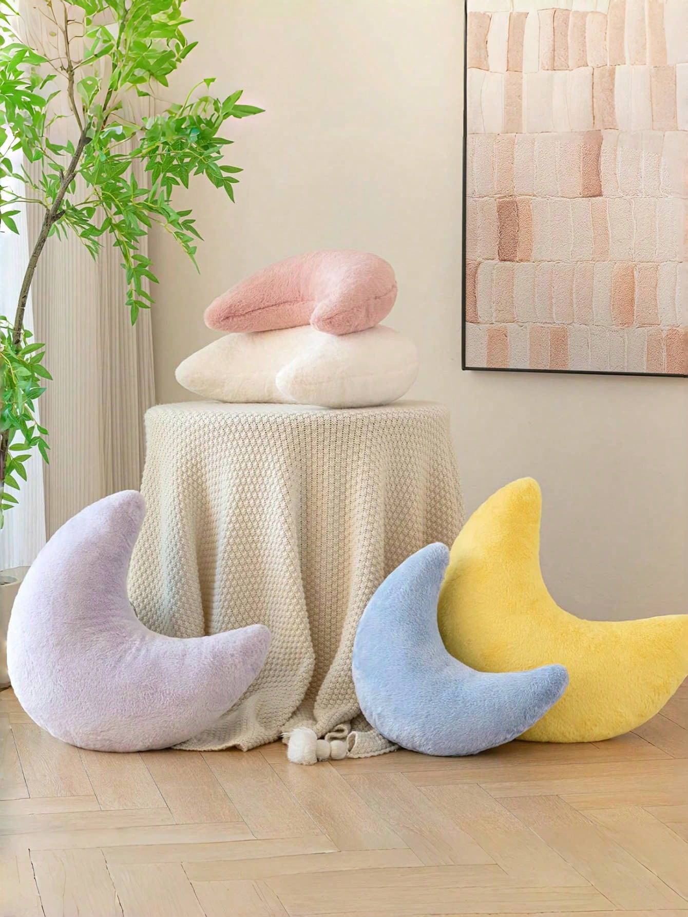 Moon Pillow, Decorative Throw Pillows With Soft Faux Rabbit For Bed Couch, Moon Shaped Pillows Plush Floor Cushions Room Decor Pillow For Sofa Bedroom Living Room, Gifts For Family And Friends
