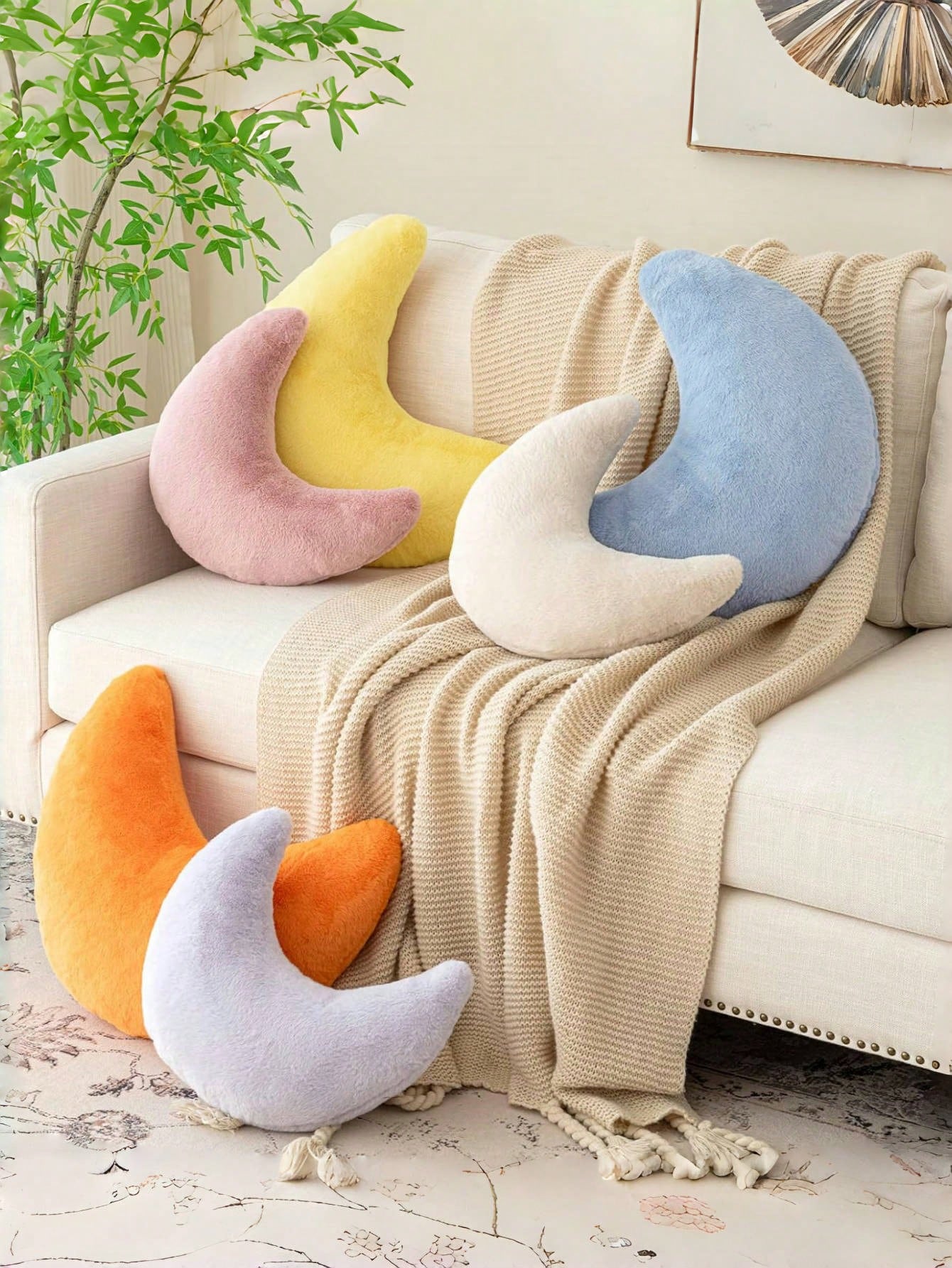 Moon Pillow, Decorative Throw Pillows With Soft Faux Rabbit For Bed Couch, Moon Shaped Pillows Plush Floor Cushions Room Decor Pillow For Sofa Bedroom Living Room, Gifts For Family And Friends