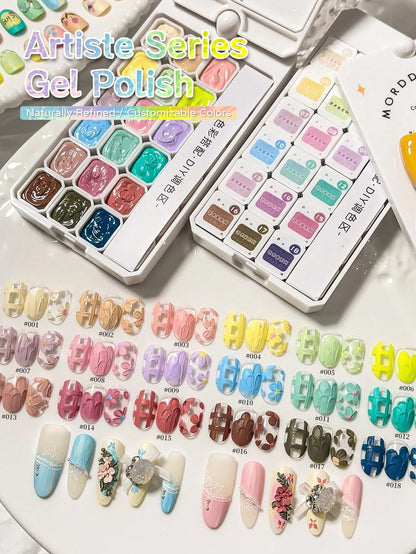 MORDDA 18 Colors Oil Painting Nail Art Gel Set, Vivid Palette For Floral/Lace Designs, Non-Drip Creamy Texture, Professional Nail Art Supplies For Salon & Home Manicure, Gift For Nail Artists