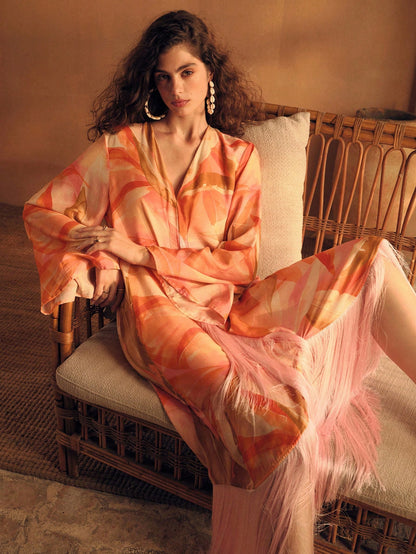 MOTF PREMIUM WOMEN'S LINEN PRINTED TASSEL ROBE, VACATION WEAR