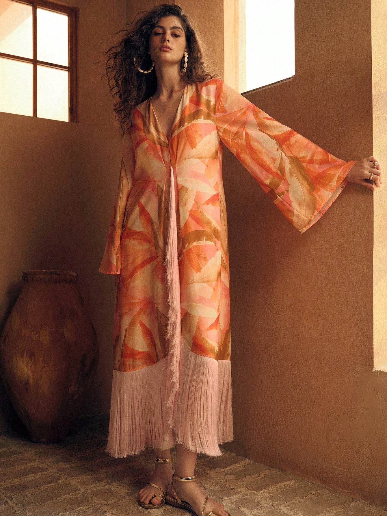 MOTF PREMIUM WOMEN'S LINEN PRINTED TASSEL ROBE, VACATION WEAR