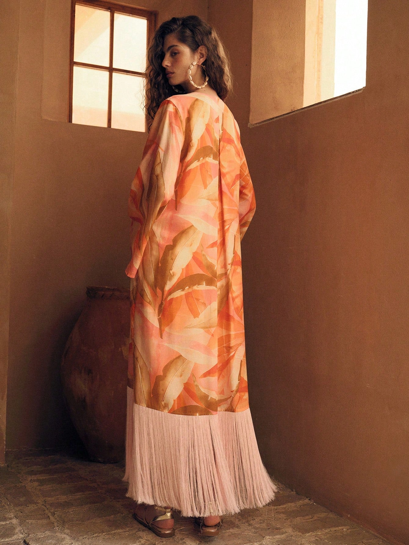 MOTF PREMIUM WOMEN'S LINEN PRINTED TASSEL ROBE, VACATION WEAR