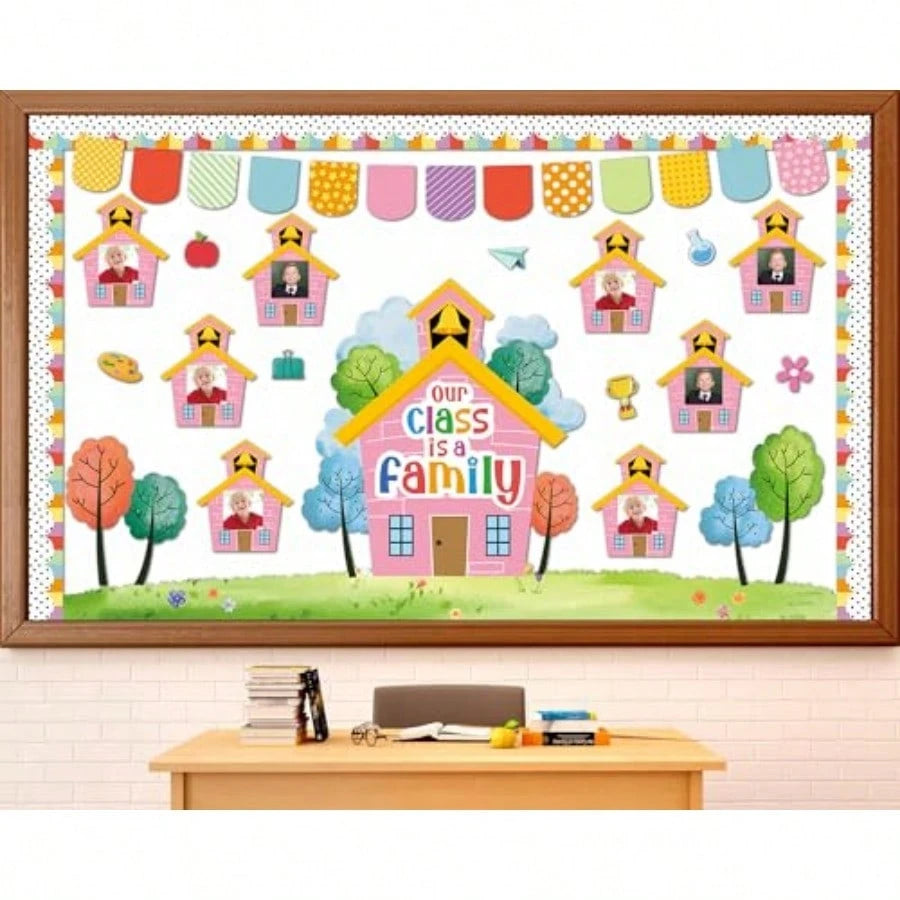 Motivational Bulletin Board Classroom Decoration Our Class Is A Family Picture Frame Bulletin Board Inspirational House Shaped DIY Photo Crafts Cutouts For Back To School Teacher Office Wall Supplies